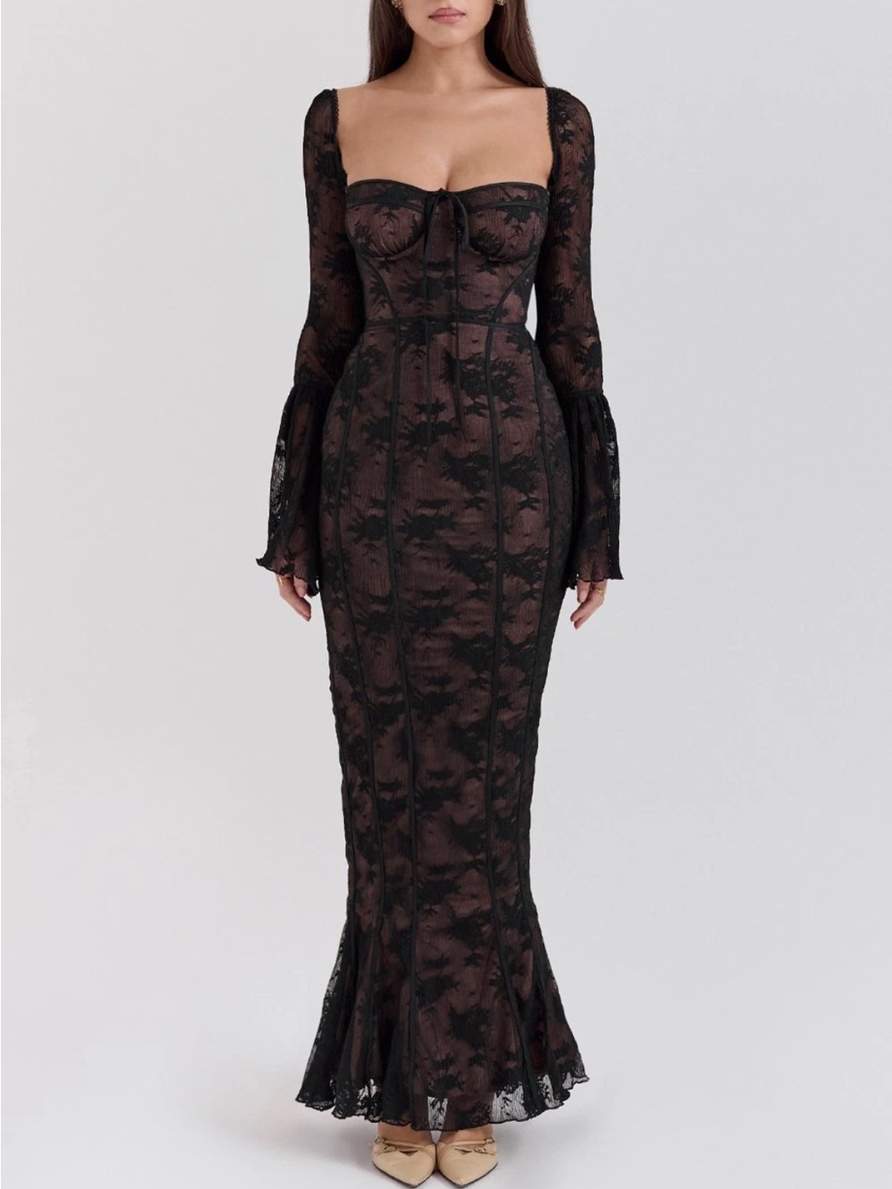 House of CB Delilah Black Lace Long Sleeve maxi dress